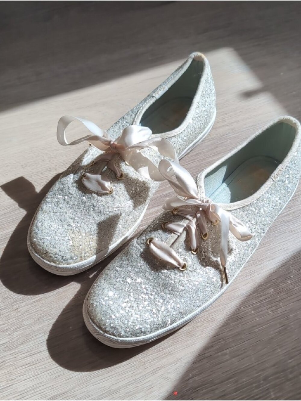 kate spade x Keds Glitter Ribbon Lace-Up Sneakers -  Silvery  Sparkle